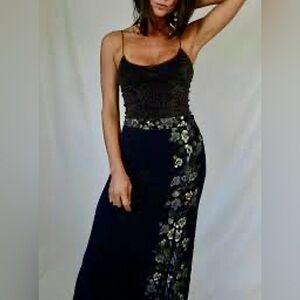 Free People Black and Gold Maxi Skirt